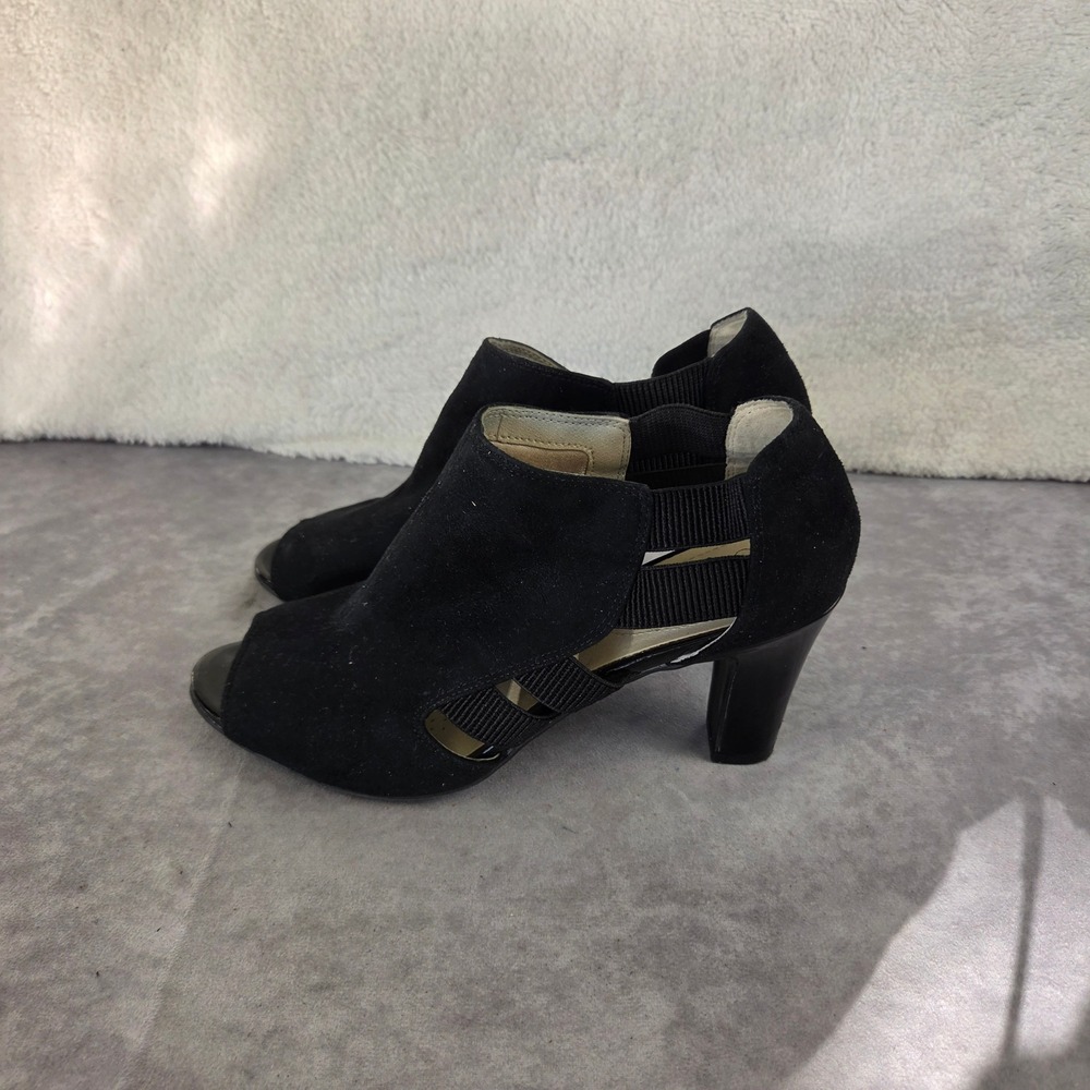 LifeStride Cadenza Black Peep Toe Block Heel Booties Soft System Women 9M S2519
